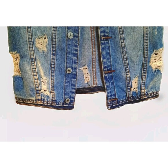 Jean Sen Distressed Destroyed Denim Vest Zipper Hem Women Size Small - Picture 3 of 4